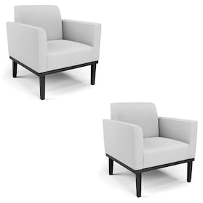 Poltrona Base Madeira Preto Kit 2 Maressa Linho Cinza