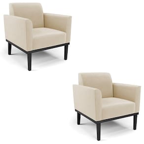 Poltrona Base Madeira Preto Kit 2 Maressa Suede Bege