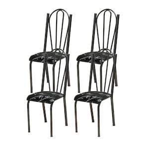 Kit 04 Cadeiras Tubular Branca 021 Assento Preto Florido Preto Florido