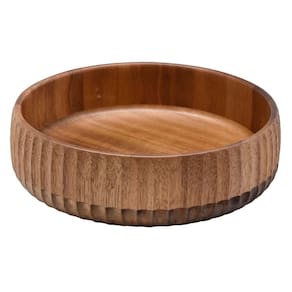 bowl tigela saladeira grande 22cm de madeira acácia canelado - Oikos