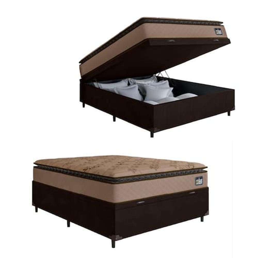 Cama Box Baú Casal Colchão Espuma D33 Pillow Top Van Gogh 138x188x64cm Marrom