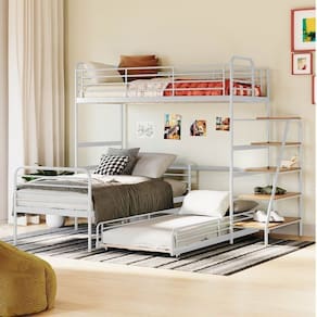 Conjunto Cama Alta com Bicama Infantil / Juvenil Teko Casatema Branco Fosco
