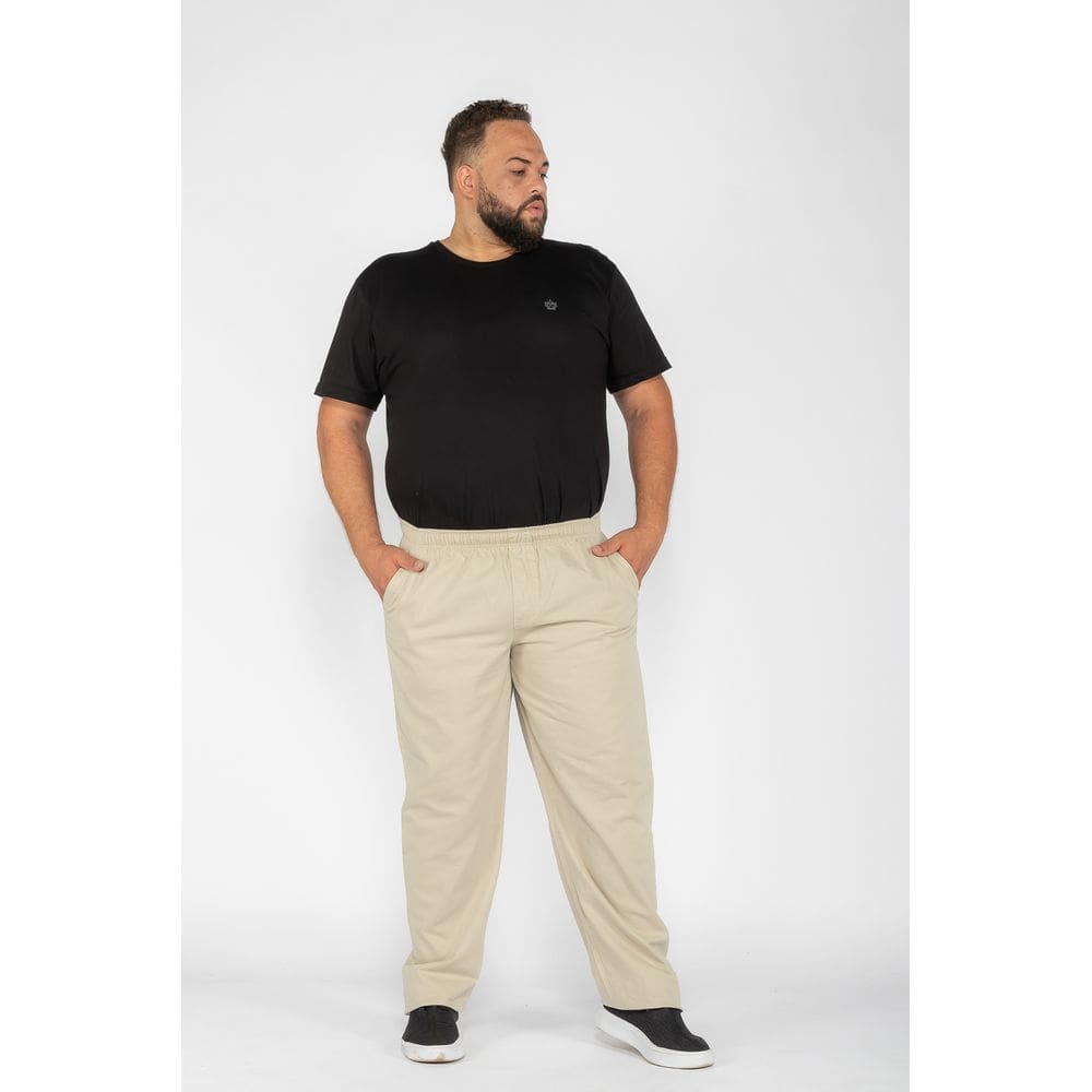 Calça Masculina Plus Size Sarja  Bege Macaw 7563