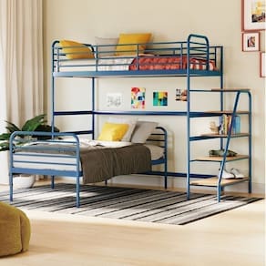 Conjunto Cama Alta com Cama Solteiro Infantil / Juvenil Teko Casatema Azul / Álamo