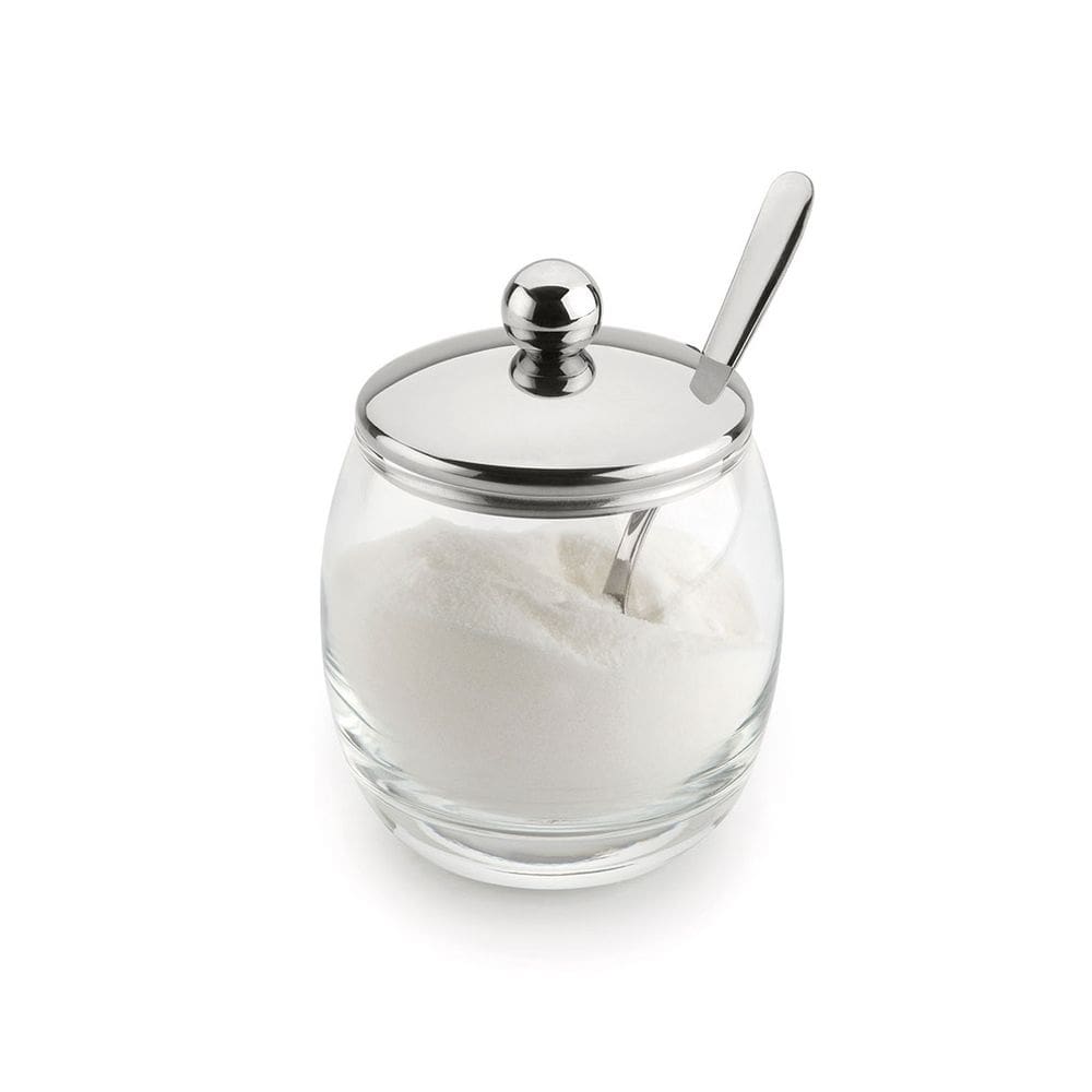 Açucareiro Andrea Vidro Com Colher e Tampa De Inox Mesa 250g