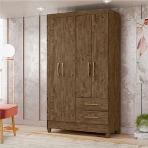 Guarda-roupa 4 Portas 2 Gavetas Chile Castanho Wood Moval Castanho Wood