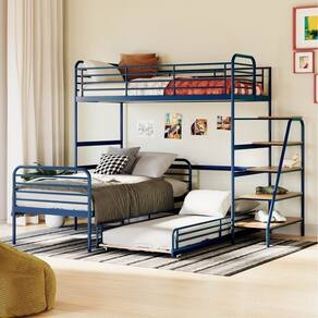 Conjunto Cama Alta com Bicama Infantil / Juvenil Teko Casatema Azul /Álamo