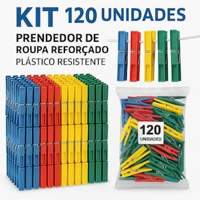 Kit 120 Prendedores de Roupa Reforçados Coloridos