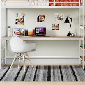 Conjunto Cama Alta Infantil / Juvenil com Mesa de Estudos Teko Casatema Branco Fosco / Álamo