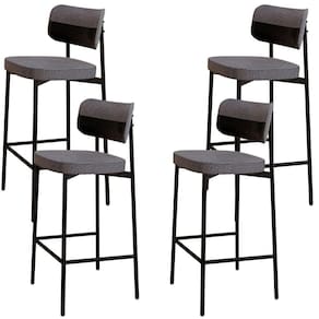 Kit 04 Banquetas Alta Bar Cozinha Sala De Jantar Aço Preto Kaira C01 Linho Cinza Courino Preto - Lyam Decor
