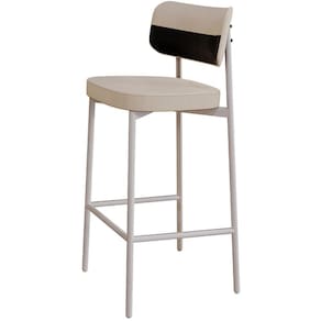 Banqueta Alta Bar Cozinha Sala De Jantar Aço Branco Kaira C01 Linho Areia Courino Preto - Lyam Decor