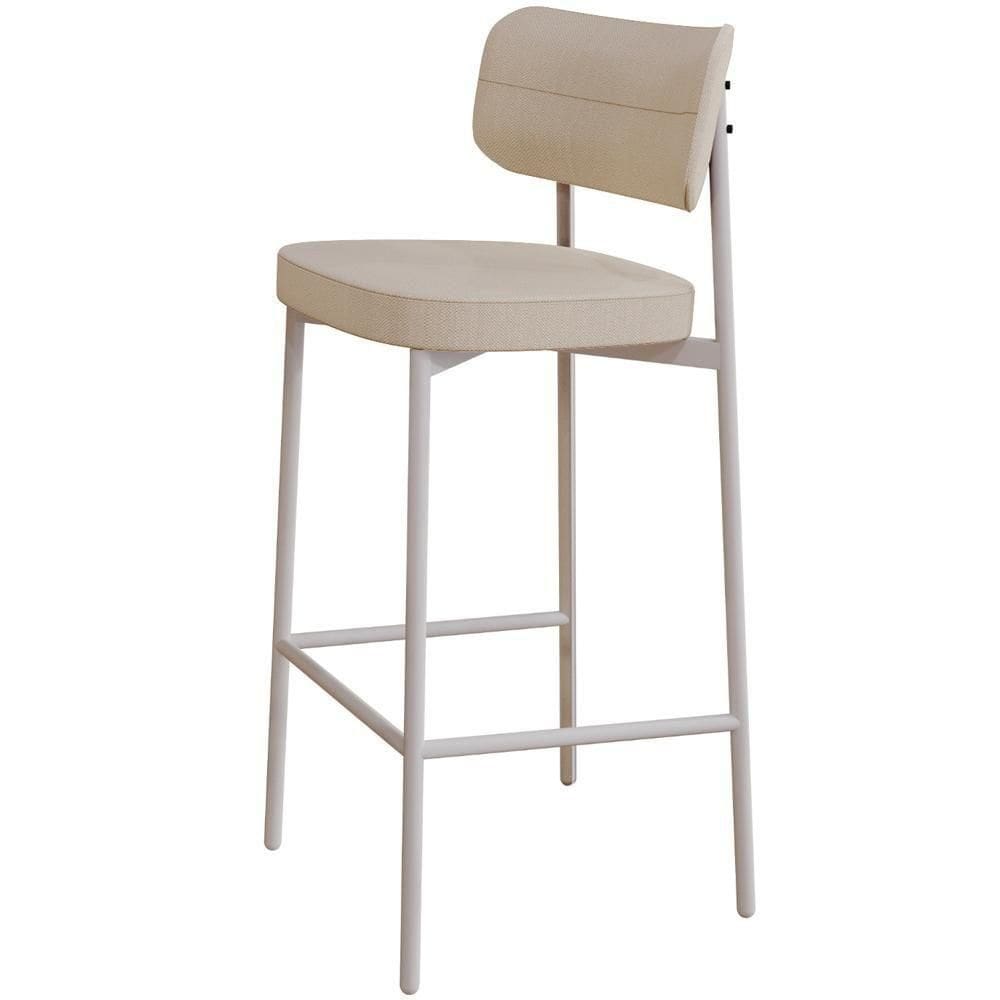 Banqueta Alta Bar Cozinha Sala De Jantar Aço Branco Kaira C01 Linho Areia - Lyam Decor