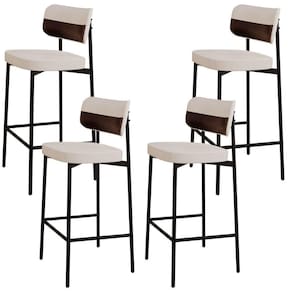 Kit 04 Banquetas Alta Bar Cozinha Sala De Jantar Aço Preto Kaira C01 Linho Palha Courino Café - Lyam Decor