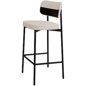 Banqueta Alta Bar Cozinha Sala De Jantar Aço Preto Kaira C01 Linho Palha Courino Preto - Lyam Decor