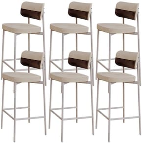 Kit 06 Banquetas Alta Bar Cozinha Sala De Jantar Aço Branco Kaira C01 Linho Areia Courino Café - Lyam Decor
