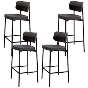 Kit 04 Banquetas Alta Bar Cozinha Sala De Jantar Aço Preto Kaira C01 Linho Preto Courino Preto - Lyam Decor