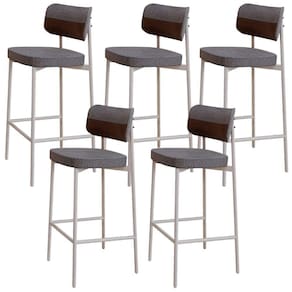 Kit 05 Banquetas Alta Bar Cozinha Sala De Jantar Aço Branco Kaira C01 Linho Cinza Courino Whisky - Lyam Decor