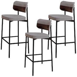 Kit 03 Banquetas Alta Bar Cozinha Sala De Jantar Aço Preto Kaira C01 Linho Cinza Courino Café - Lyam Decor