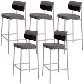 Kit 05 Banquetas Alta Bar Cozinha Sala De Jantar Aço Branco Kaira C01 Linho Cinza Courino Preto - Lyam Decor