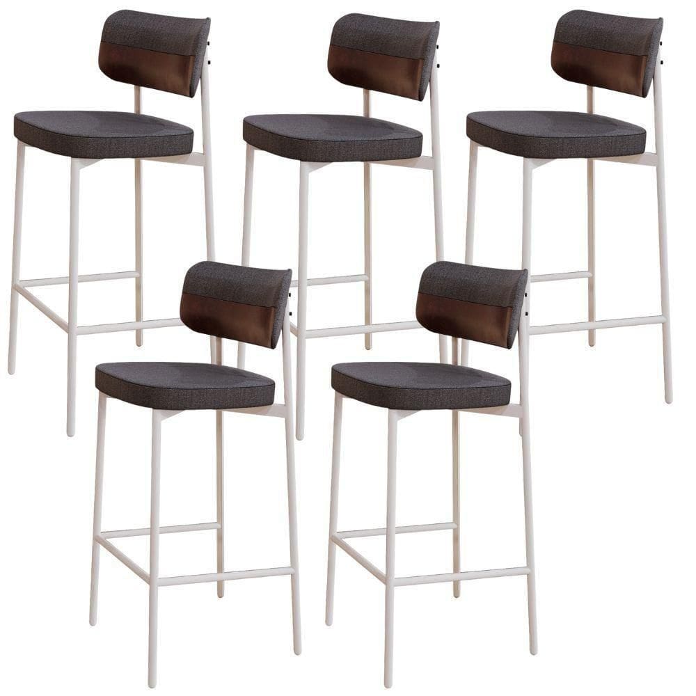 Kit 05 Banquetas Alta Bar Cozinha Sala De Jantar Aço Branco Kaira C01 Linho Preto Courino Café - Lyam Decor