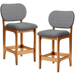 Kit 02 Banquetas Baixa Bar Cozinha E Sala De Jantar Fixa Betta L02 Imbuia Linho Cinza Escuro