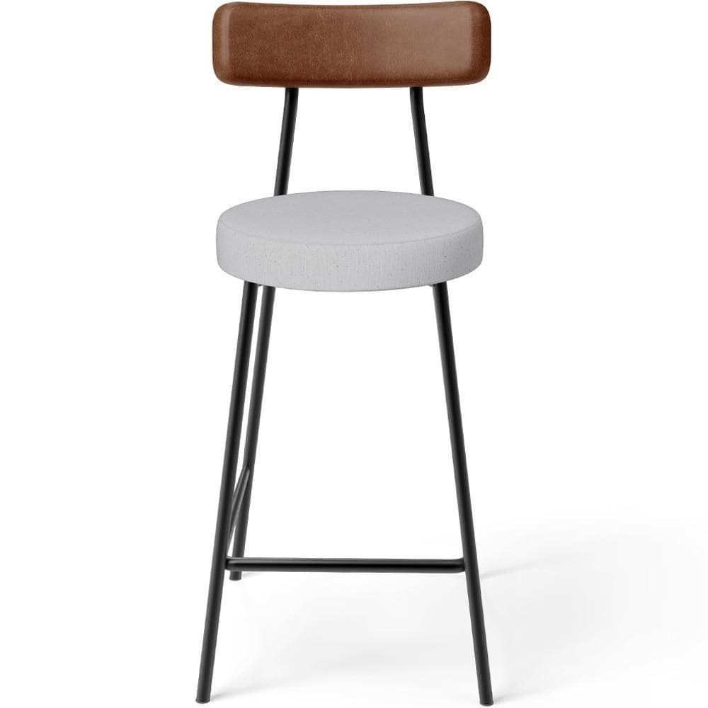 Banqueta Baixa Cozinha Sala Jantar Bancada Milão L02 Couríssimo Marrom Linho Cinza - Lyam Decor