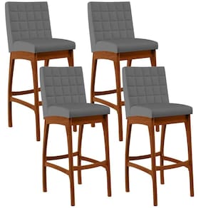 Kit 04 Banquetas Altas Cozinha Mila B04 Suede Cinza
