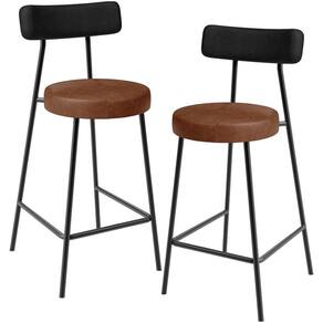 Kit 02 Banquetas Baixa Cozinha Sala Jantar Bancada Milão L02 Couríssimo Preto Marrom