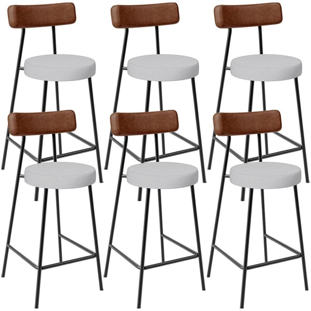 Kit 06 Banquetas Baixa Cozinha Sala De Jantar Milão L02 Couríssimo Marrom Linho Cinza - Lyam Decor