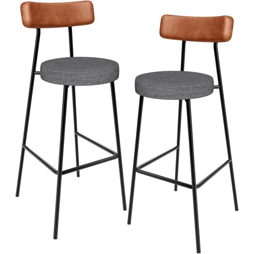 Kit 02 Banquetas Alta Bar Cozinha Sala Jantar Milão L02 Couríssimo Camel Cinza Escuro