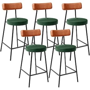 Kit 05 Banquetas Baixa Cozinha Sala Jantar Bancada Milão L02 Couríssimo Camel Verde -LyamDecor