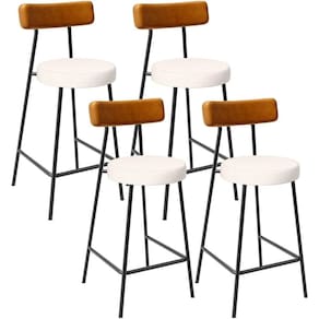 Kit 04 Banquetas Baixa Cozinha Sala Jantar Bancada Milão L02 Couríssimo Whisky Linho Cru