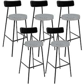Kit 05 Banquetas Alta Cozinha Sala Jantar Em Aço Milão L02 Couríssimo Preto Pied Poule - Lyam Decor