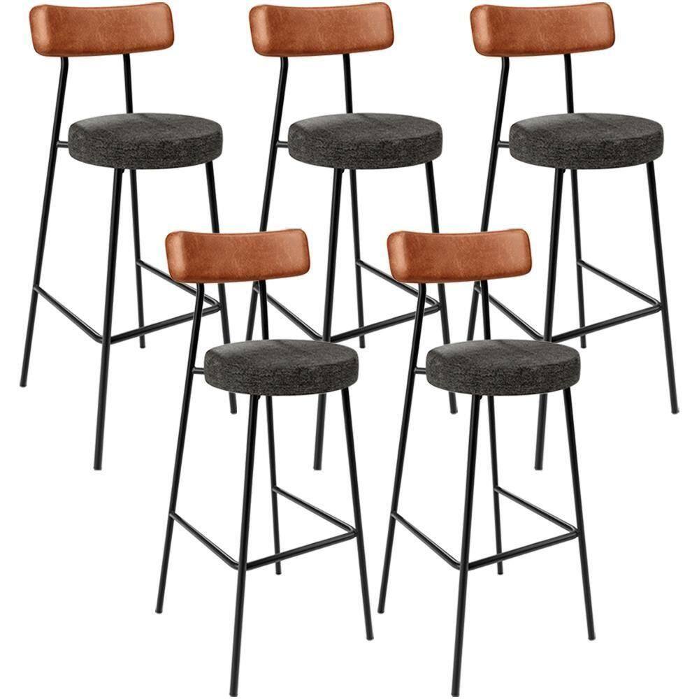 Kit 05 Banquetas Alta Cozinha Sala De Jantar Milão L02 Couríssimo Camel Linho Chumbo - Lyam Decor