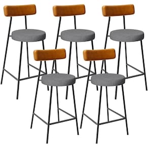 Kit 05 Banquetas Baixa Cozinha Jantar Milão L02 Couríssimo Whisky Linho Cinza Escuro -LyamDecor