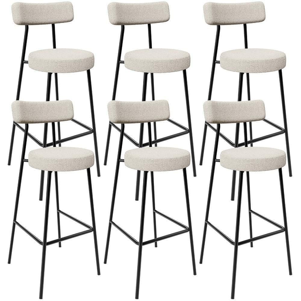 Kit 06 Banquetas Altas Cozinha Bar Sala De Jantar Em Aço Milão L02 Bouclê Creme - Lyam Decor