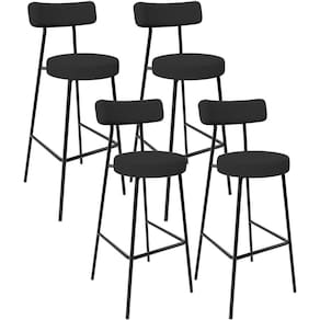 Kit 04 Banquetas Altas Bar Cozinha Sala De Jantar Em Aço Milão L02 Bouclê Preto