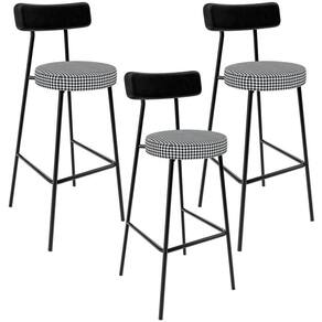 Kit 03 Banquetas Alta Cozinha Sala Jantar Em Aço Milão L02 Couríssimo Preto Pied Poule