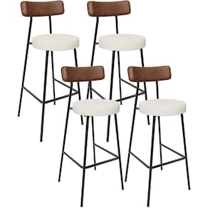 Kit 04 Banquetas Alta Cozinha Sala Jantar Milão L02 Couríssimo Marrom Linho Champagne