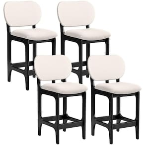Kit 04 Banquetas Baixa Bar Cozinha E Sala De Jantar Fixa Betta L02 Preto Linho Cru