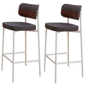 Kit 02 Banquetas Alta Bar Cozinha Sala De Jantar Aço Branco Kaira C01 Linho Preto Courino Whisky - Lyam Decor