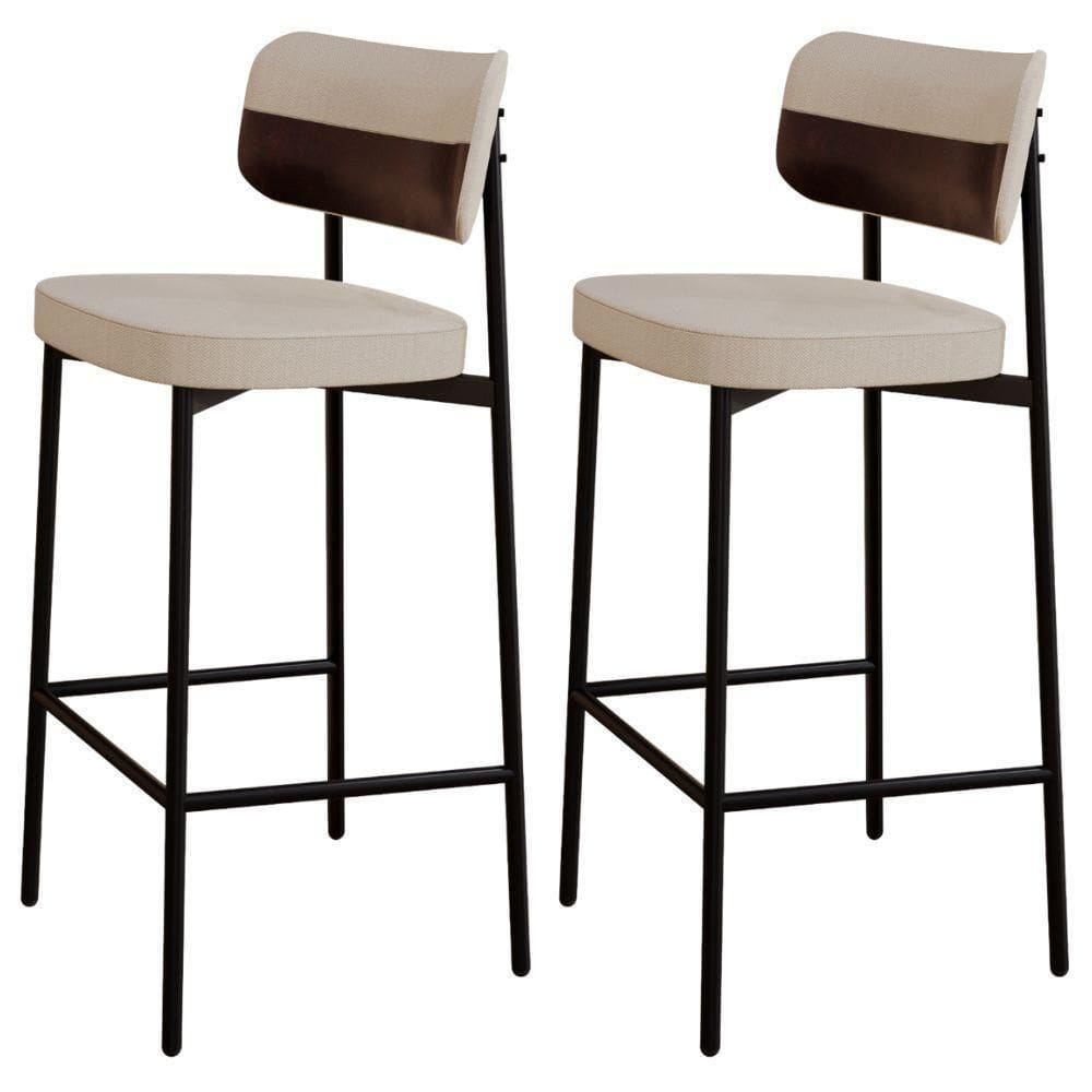 Kit 02 Banquetas Alta Bar Cozinha Sala De Jantar Aço Preto Kaira C01 Linho Areia Courino Café - Lyam Decor