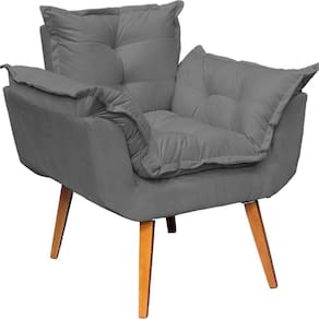 Poltrona Decorativa Alice Pé Trapézio 30cm Castanho - Cinza Suede
