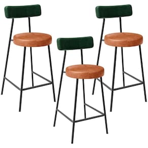 Kit 03 Banquetas Baixa Cozinha Sala Jantar Bancada Milão L02 Facto Verde Musgo Camel