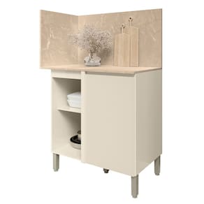 Balcão de Canto Reto Com Tampo e Painel 94cm Minsk Vanilla Z06 - Mpozenato