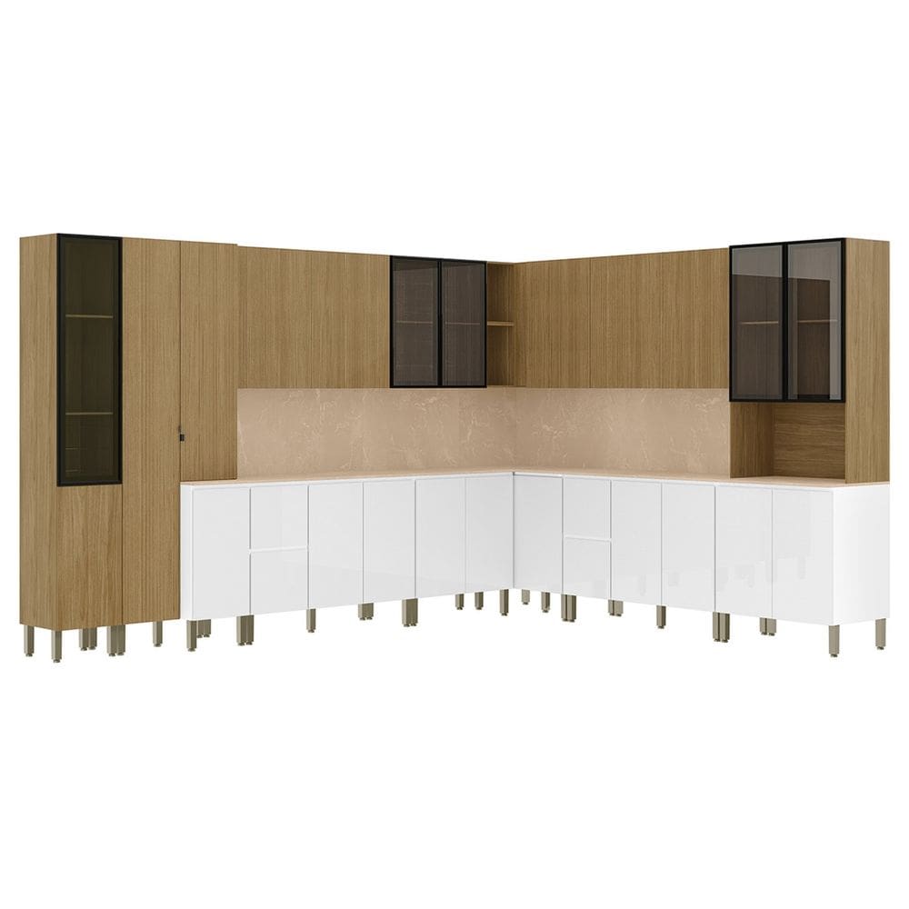 Armário de Cozinha CP08 Com Tampo 120cm Minsk Branco/Freijó Z06 - Mpozenato