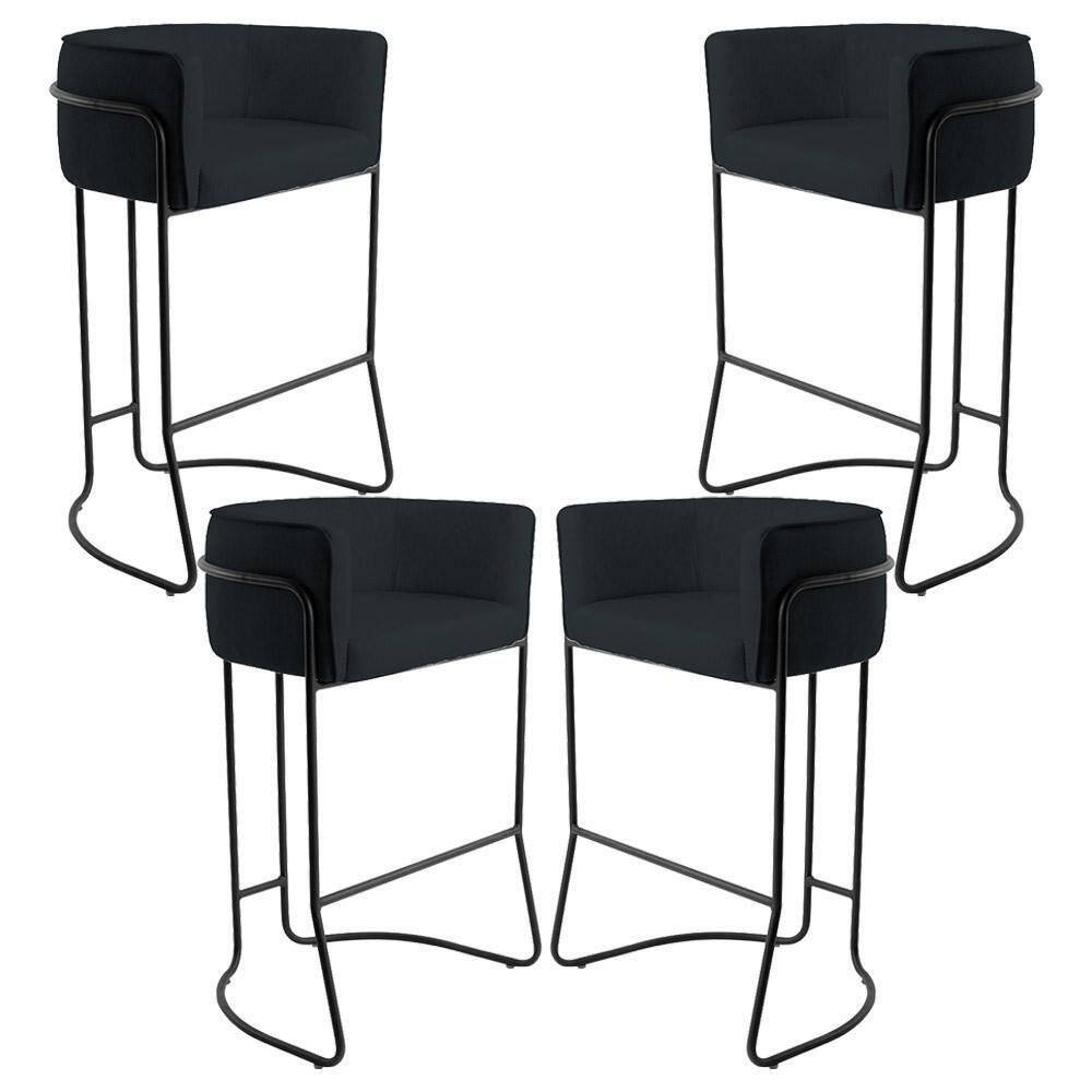 Kit 04 Banquetas Fixa Preto Corano Preto C-05