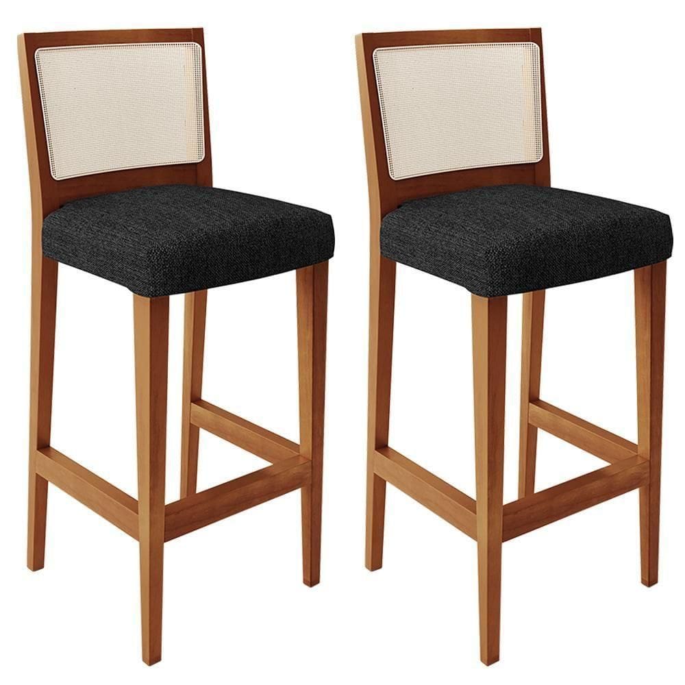 Kit 02 Banquetas Alta Branco Linho Chumbo