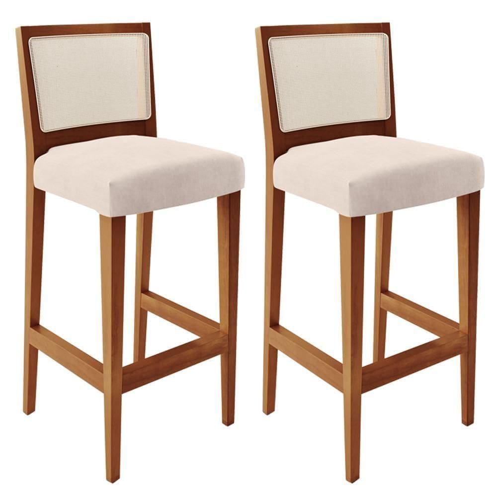 Kit 02 Banquetas Alta Branco Suede Bege