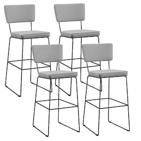 Kit 04 Banquetas Alta Base Aço Fixa Linho Cinza